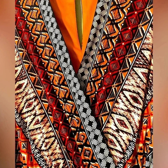 SANDRA DARREN Multicolored Jumpsuit Size L, V-Neck, Wide Leg - Picture 4 of 6